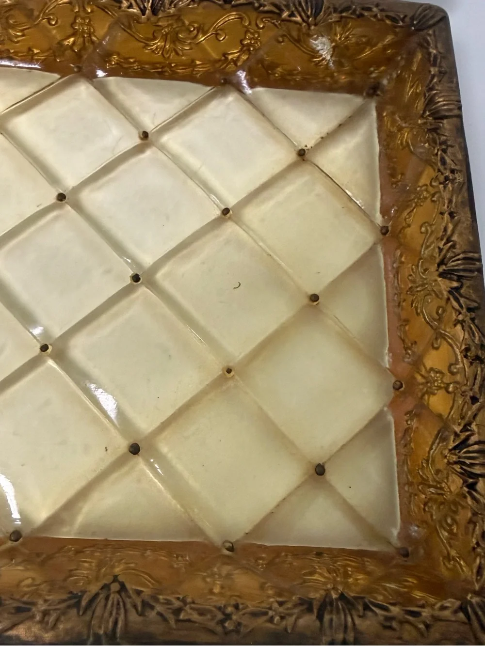 Vintage Gold Quilted Lattice Cosmetic Vanity Trays Set of 2 Hollywood Regency